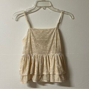 American Eagle Women's Crushed Velvet Babydoll Tank Top Crop Cream Size Small
